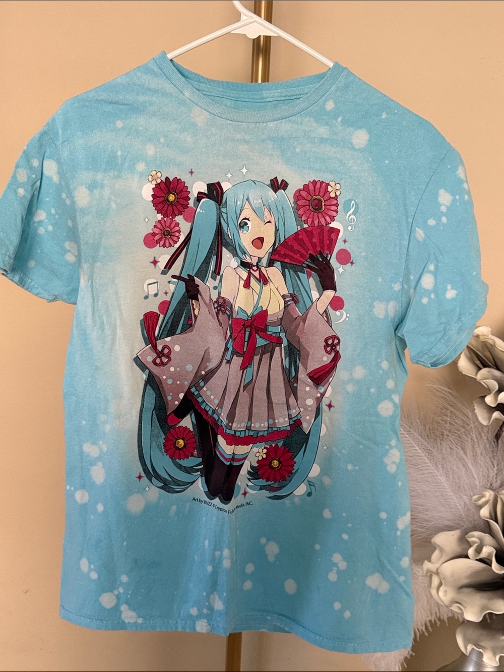 Light Blue Anime Character Graphic Short Sleeve Tee